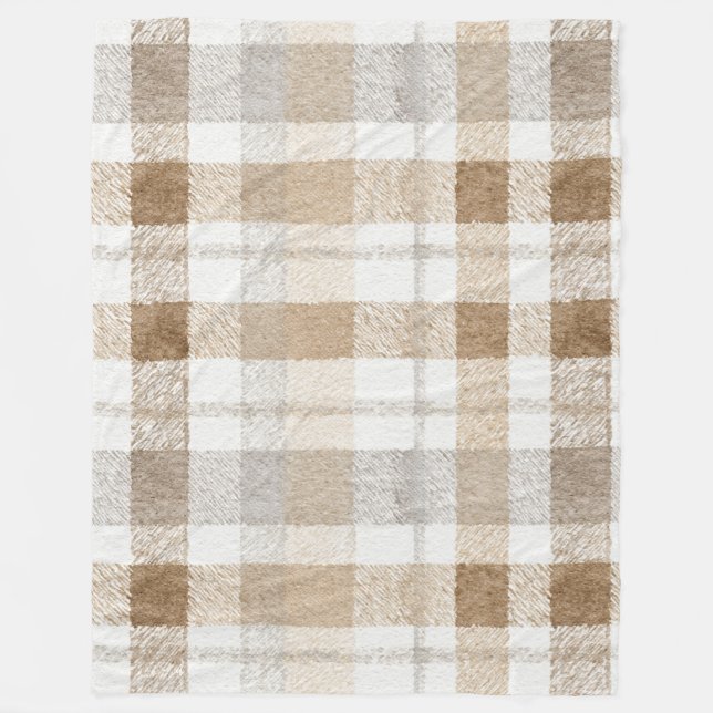 Cream Brown Grey Stripes Fleece Blanket (Front)