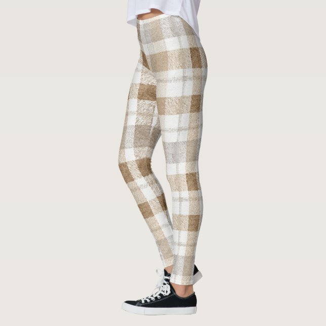 Cream Brown Grey Stripes Leggings (Left)