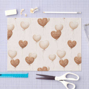 Cream Brown Heart Balloons Love in the Air Tissue Paper
