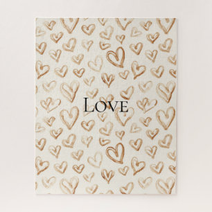 Cream Brown Hearts Valentine's Day   Jigsaw Puzzle