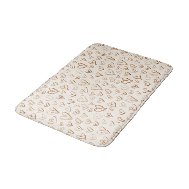 Cream Brown Hearts Valentine's Day Love Bath Mat (Angled)