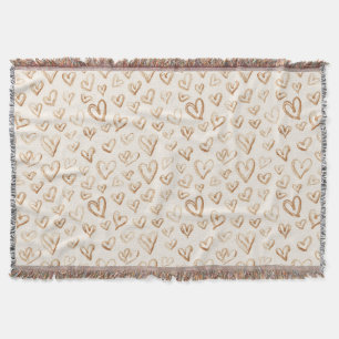 Cream Brown Hearts Valentine's Day Love Throw Blanket
