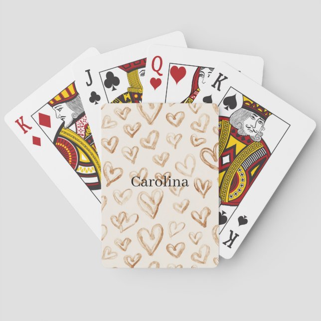 Cream Brown Hearts Valentine's Day Playing Cards (Back)