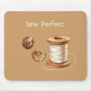 Cream Brown Ivory Sew Perfect Buttons Thread Mouse Pad