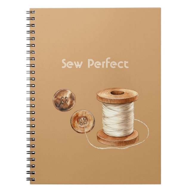 Cream Brown Ivory Sew Perfect Buttons Thread Notebook (Front)