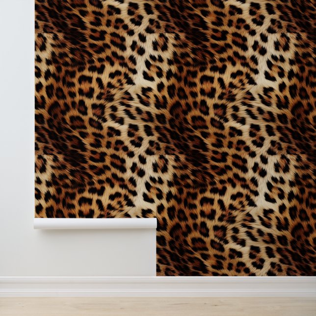 Cream Brown Leopard Animal Print Wallpaper (Application)
