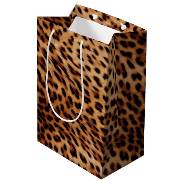 Cream Brown Leopard Print Medium Gift Bag (Back Angled)