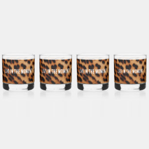 Cream Brown Leopard Print Whiskey Glass