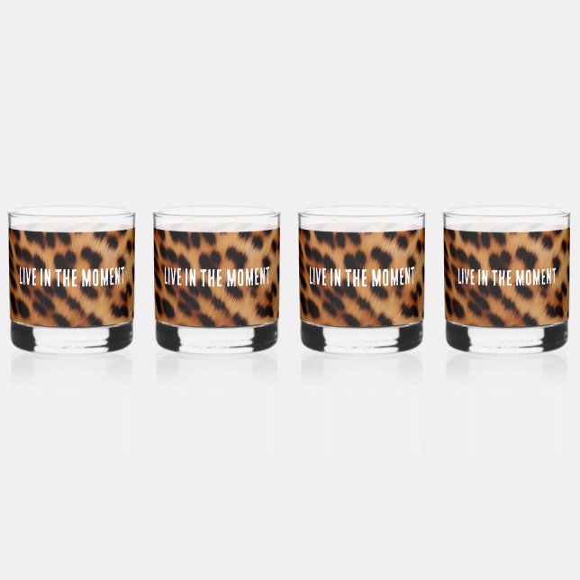 Cream Brown Leopard Print Whiskey Glass (Front)