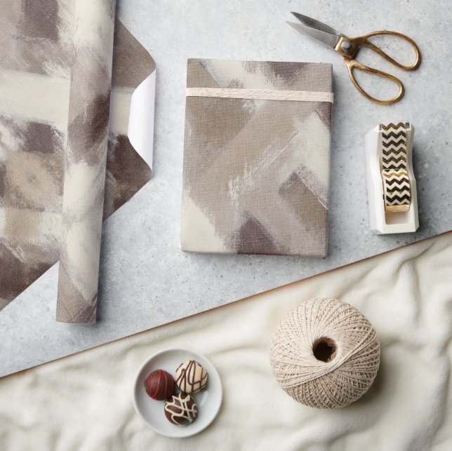 Cream Brown Line Stripes  Wrapping Paper (Crafts)