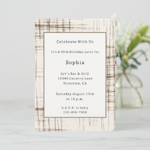 Cream Brown Lines Stripes Birthday Invitation