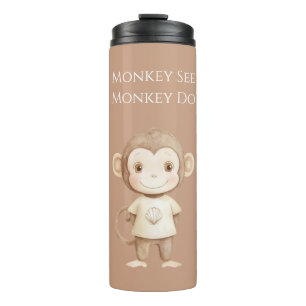 Cream Brown Monkey See Monkey Do Thermal Tumbler