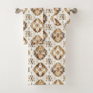 Cream Brown Native Tribal Bath Towel Set