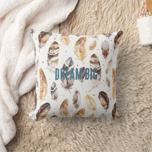 Cream Brown Native Tribal Feathers  Cushion