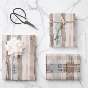 Cream Brown Pale Blue Stripes Birthday Wrapping Paper Sheet