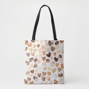 Cream Brown Peach Coffee Beans Hearts Tote Bag