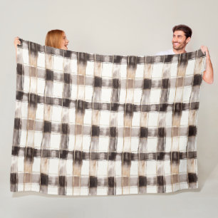 Cream Brown Plaid Stripes Birthday Fleece Blanket