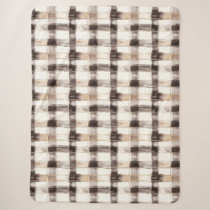 Cream Brown Plaid Stripes Birthday Sherpa Blanket