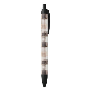 Cream Brown Plaid Stripes   Black Ink Pen