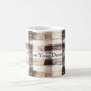 Cream Brown Plaid Stripes Coffee Mug