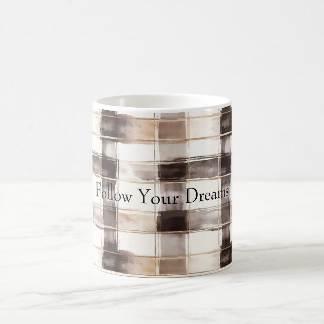 Cream Brown Plaid Stripes   Coffee Mug (Center)