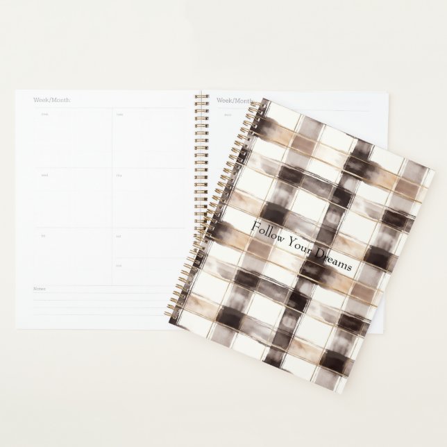Cream Brown Plaid Stripes   Planner (Display)