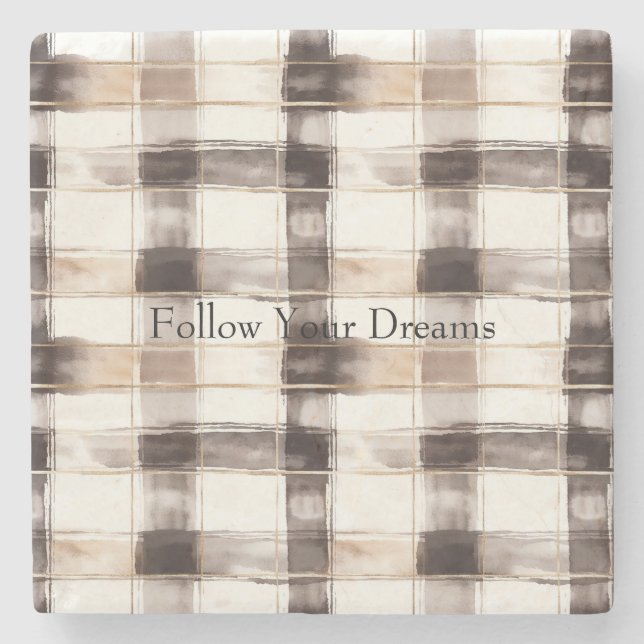 Cream Brown Plaid Stripes   Stone Coaster (Front)