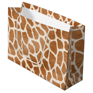 Cream Brown Safari Giraffe Animal Print Large Gift Bag