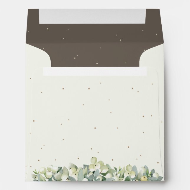 Cream/Brown Snowberry+Eucalyptus Wedding Square Envelope (Back (Bottom))
