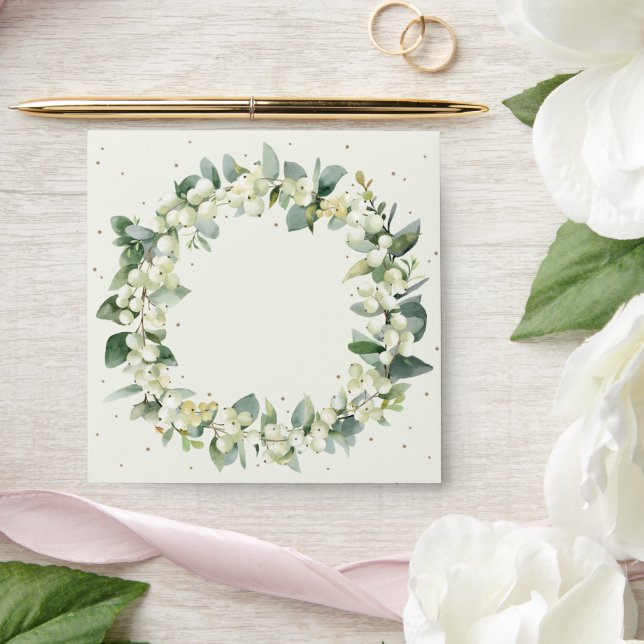 Cream/Brown Snowberry+Eucalyptus Wreath Square Envelope (Wedding)