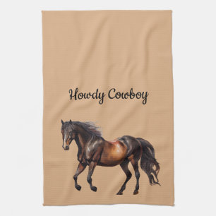 Cream Brown Southwest Horse Tea Towel