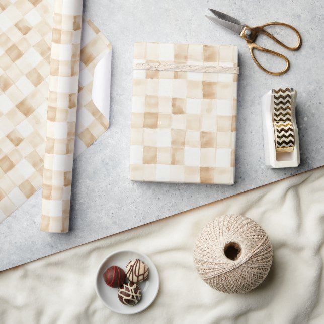 Cream Brown Squares Birthday Wrapping Paper (Crafts)