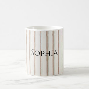 Cream Brown Stripes Christmas Coffee Mug