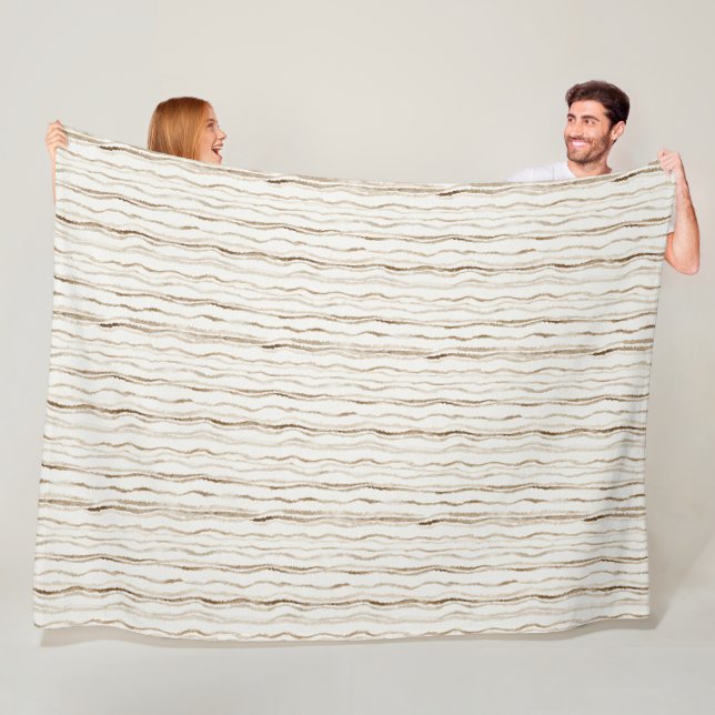 Cream Brown Stripes Fleece Blanket (In Situ)