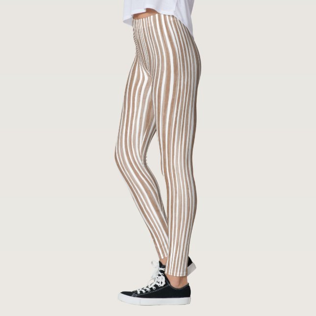 Cream Brown Stripes Leggings (Left)