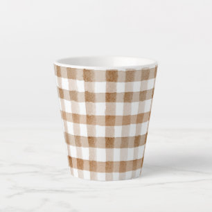 Cream Brown Stripes Tan Plaid Latte Mug