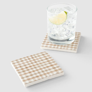 Cream Brown Stripes Tan Plaid Stone Coaster