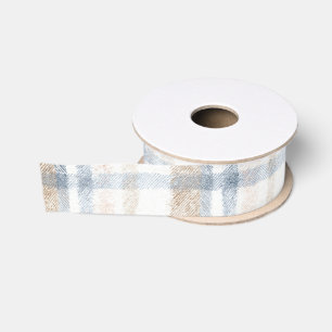Cream Brown Tan Blue Stripes Birthday Grosgrain Ribbon