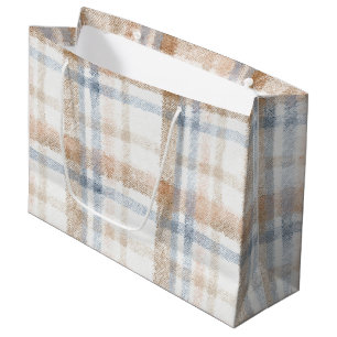 Cream Brown Tan Blue Stripes Birthday Large Gift Bag