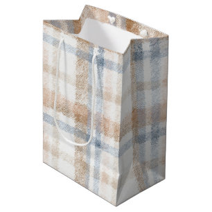Cream Brown Tan Blue Stripes Birthday Medium Gift Bag