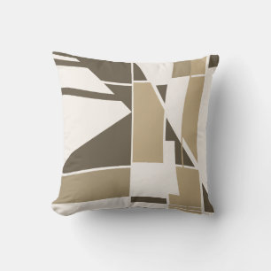 Cream Brown Taupe on Off-White Geometric Abstract Cushion
