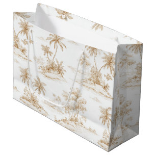 Cream Brown Tropical Island Palm Trees Wedding Large Gift Bag