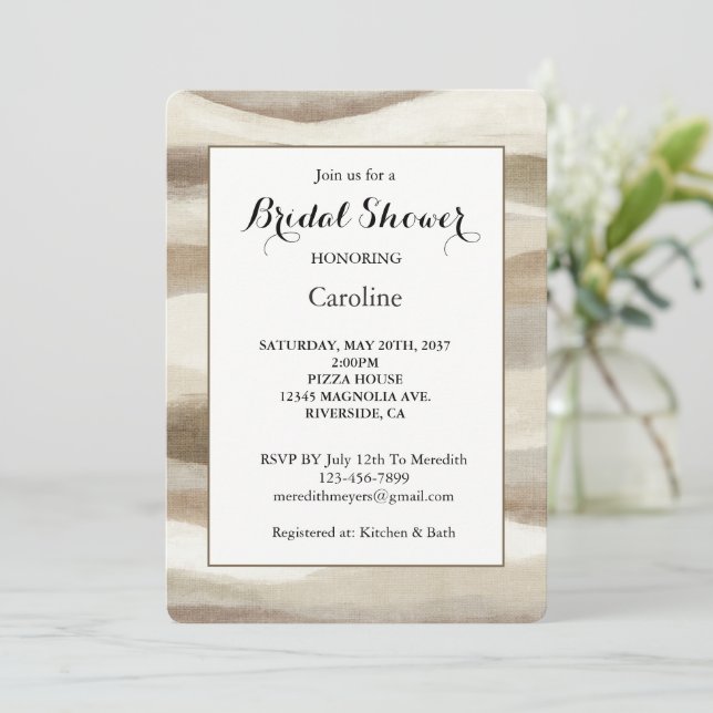 Cream Brown Wavy Stripes Bridal Shower Invitation (Standing Front)