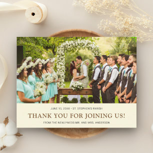 Cream Brown Wedding Bride Groom Photo Thank You Announcement Postcard