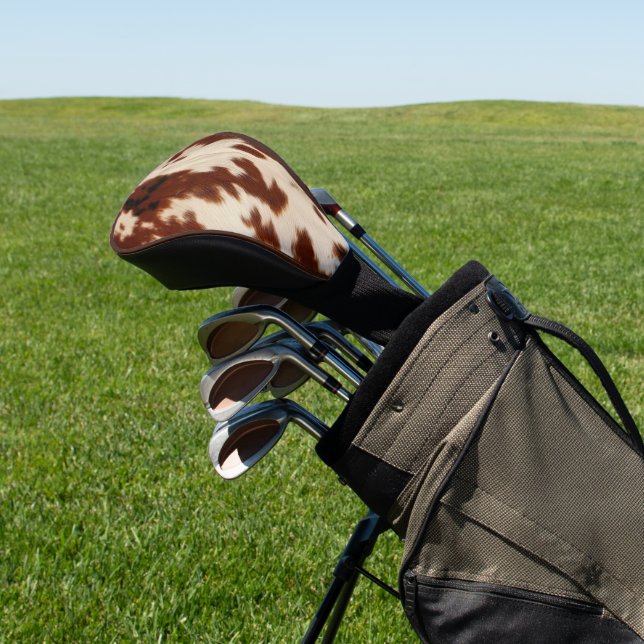Cream Brown Western Cowhide Golf Head Cover (In Situ)