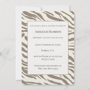 Cream Brown White Zebra Print Bridal Shower Invitation