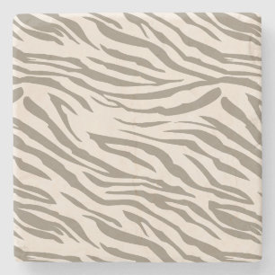 Cream Brown White Zebra Print Stone Coaster