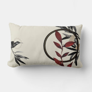 Cream Burgundy & Black Watercolor Leaves Lumbar Cushion