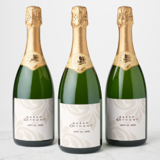 Cream Burgundy Classic Elegant Damask Wedding Sparkling Wine Label