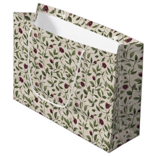 Cream Burgundy Flowers Bridal Shower Large Gift Bag